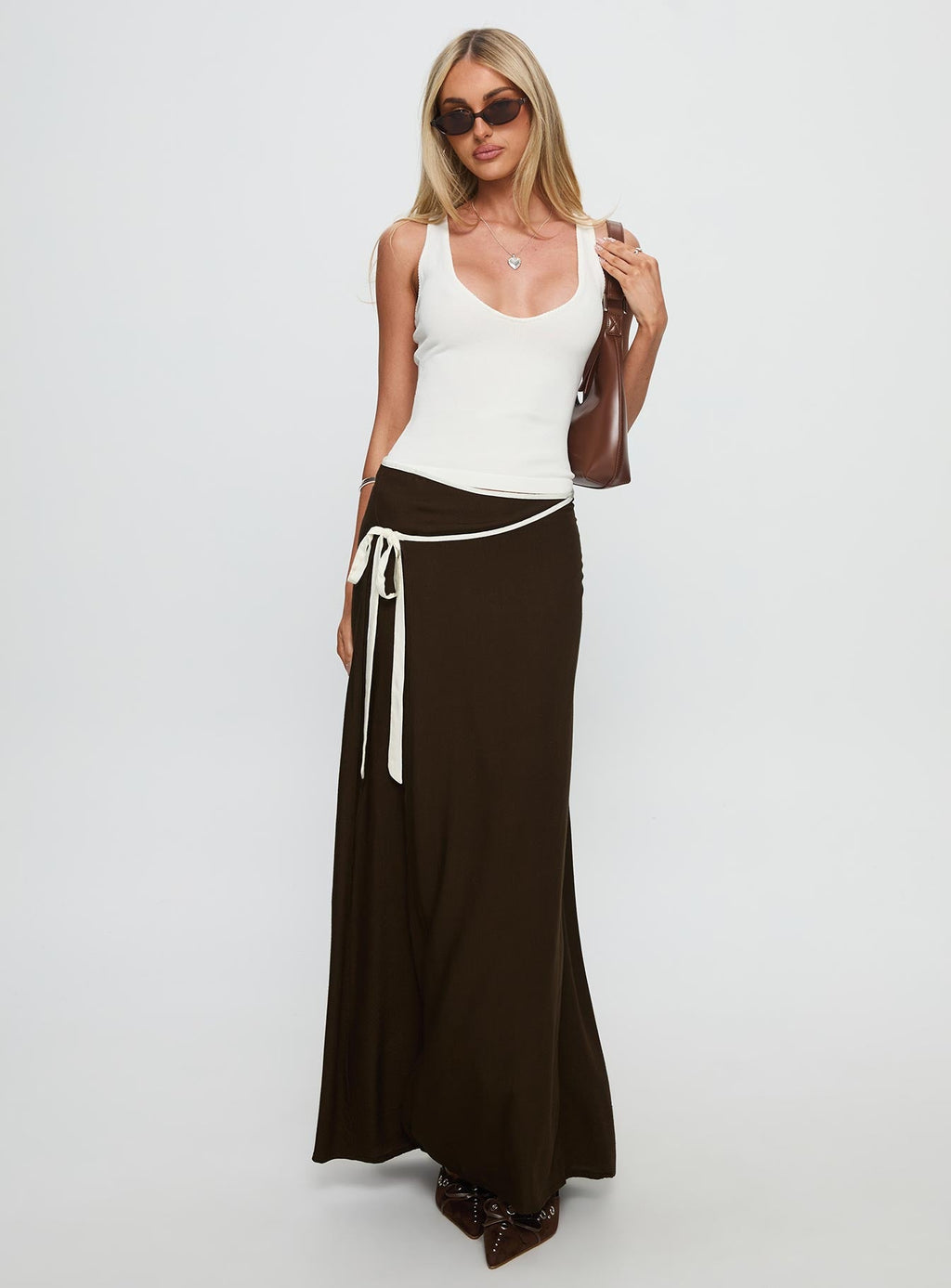 Keirah Contrast Wrap Maxi Skirt Chocolate / White