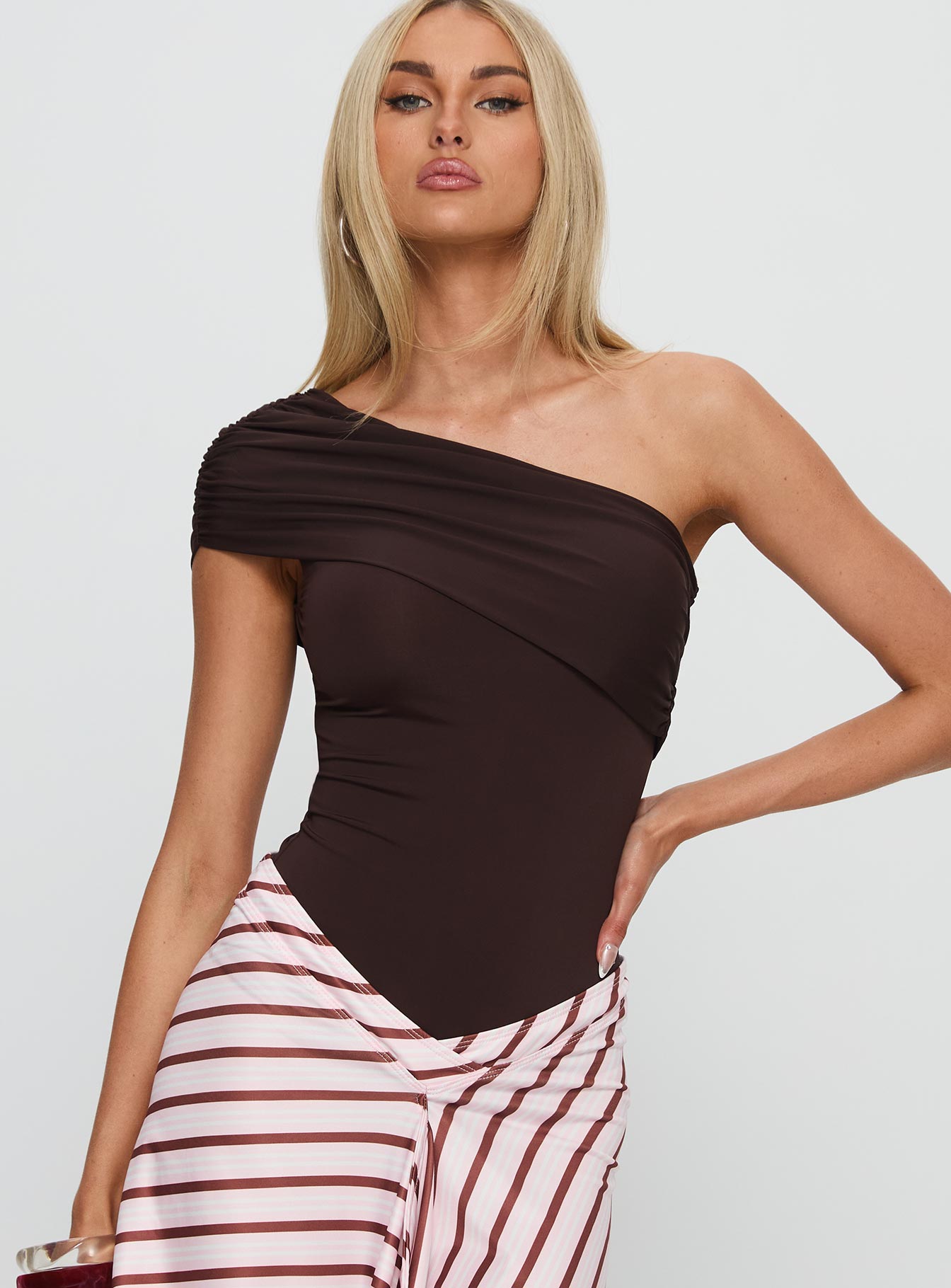 Celyra One Shoulder Bodysuit Chocolate
