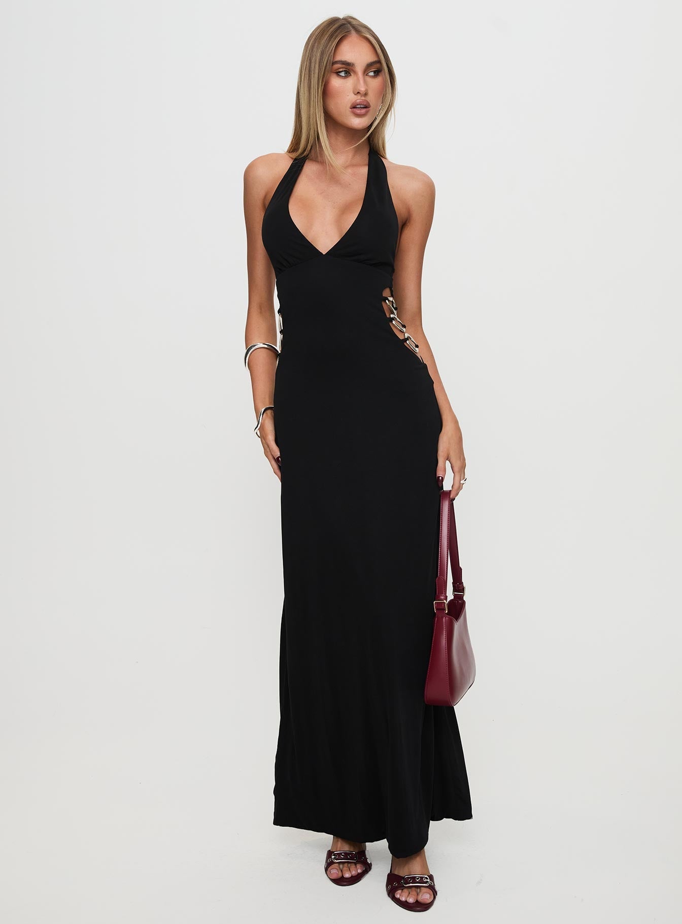 Make A Fortune Hardware Halter Maxi Dress Black