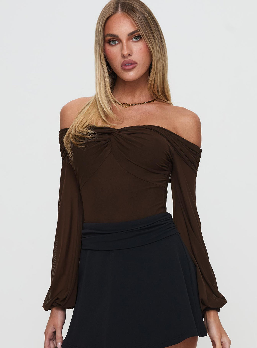 Babette Off The Shoulder Bodysuit Brown