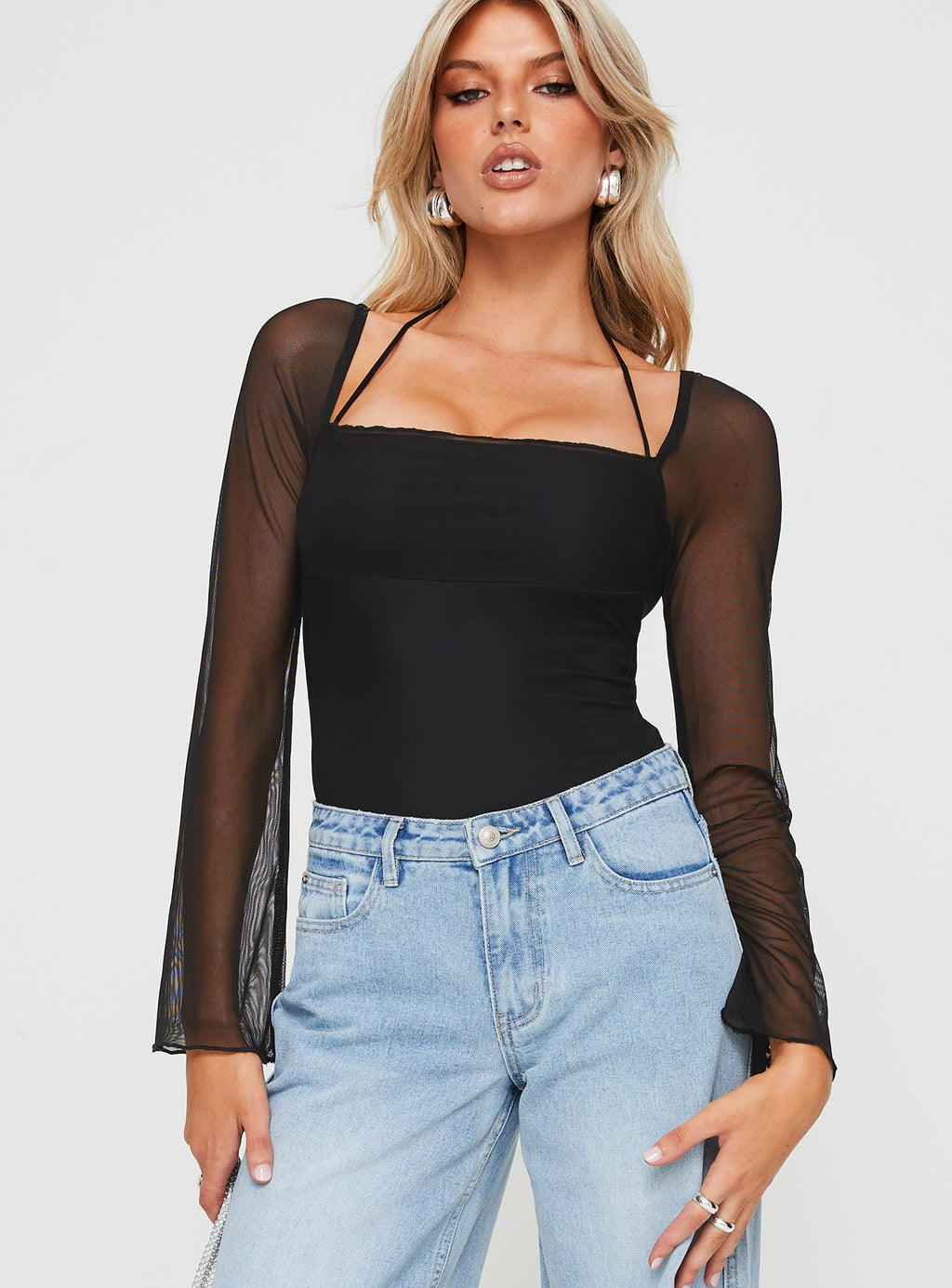 Liva Sheer Sleeve Bodysuit Black