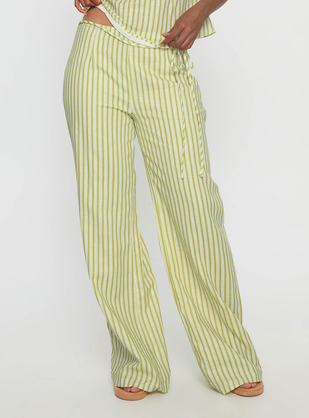 With Pleasure Tie Side Pant Green / Blue Stripe