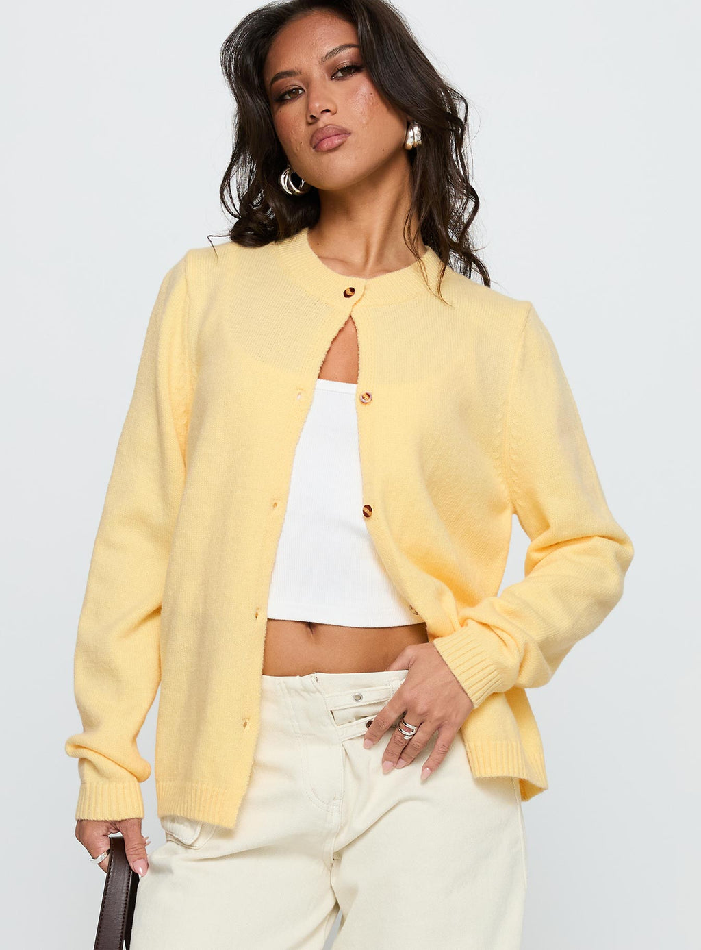Arica Button Up Knit Cardigan Lemon
