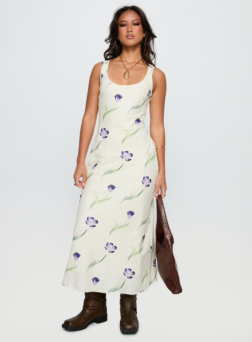 Jessabelle Linen Blend Midi Dress Cream Floral