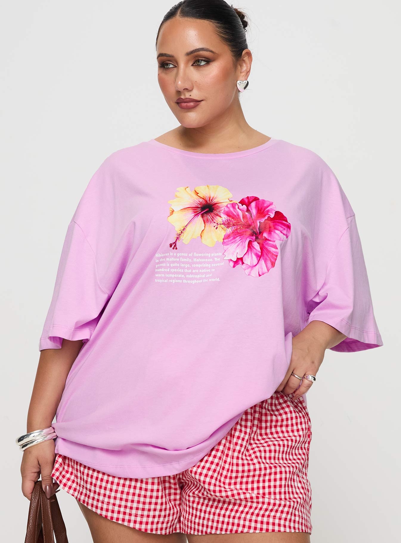 Hibiscus Haven Oversized Tee Pink Curve