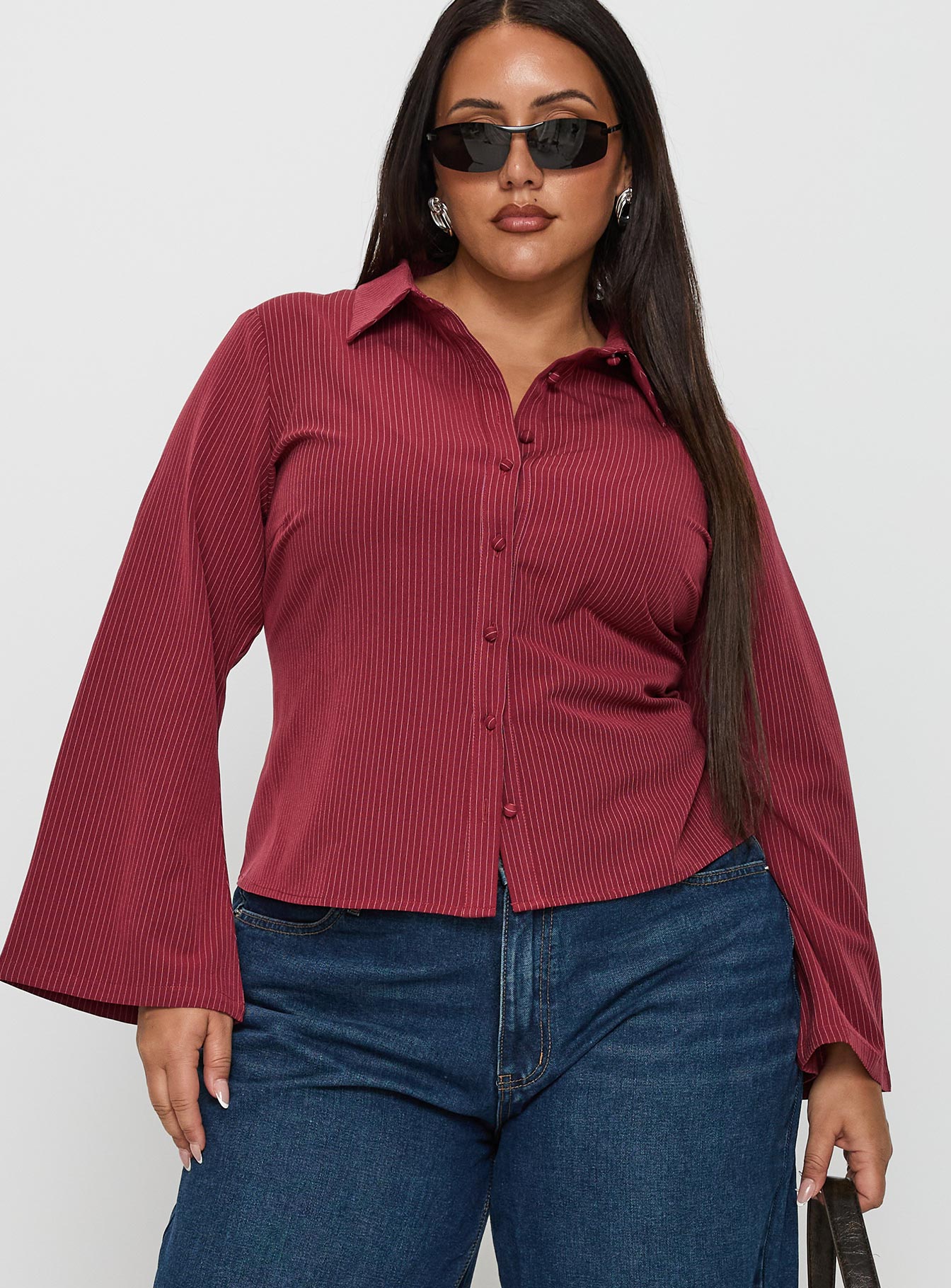 Anni Pinstripe Shirt Red Curve