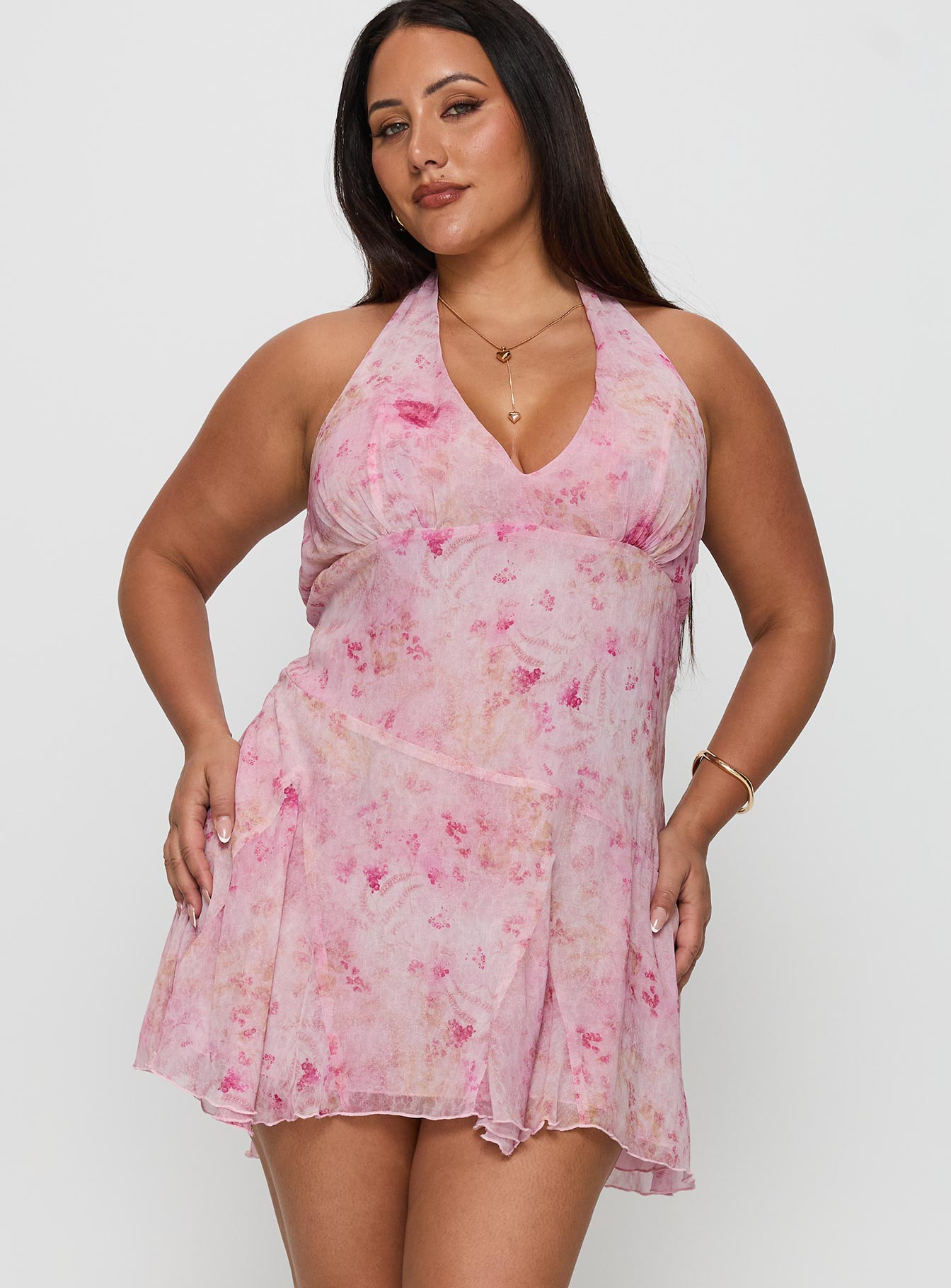 Valorie Halter Mini Dress Pink Curve