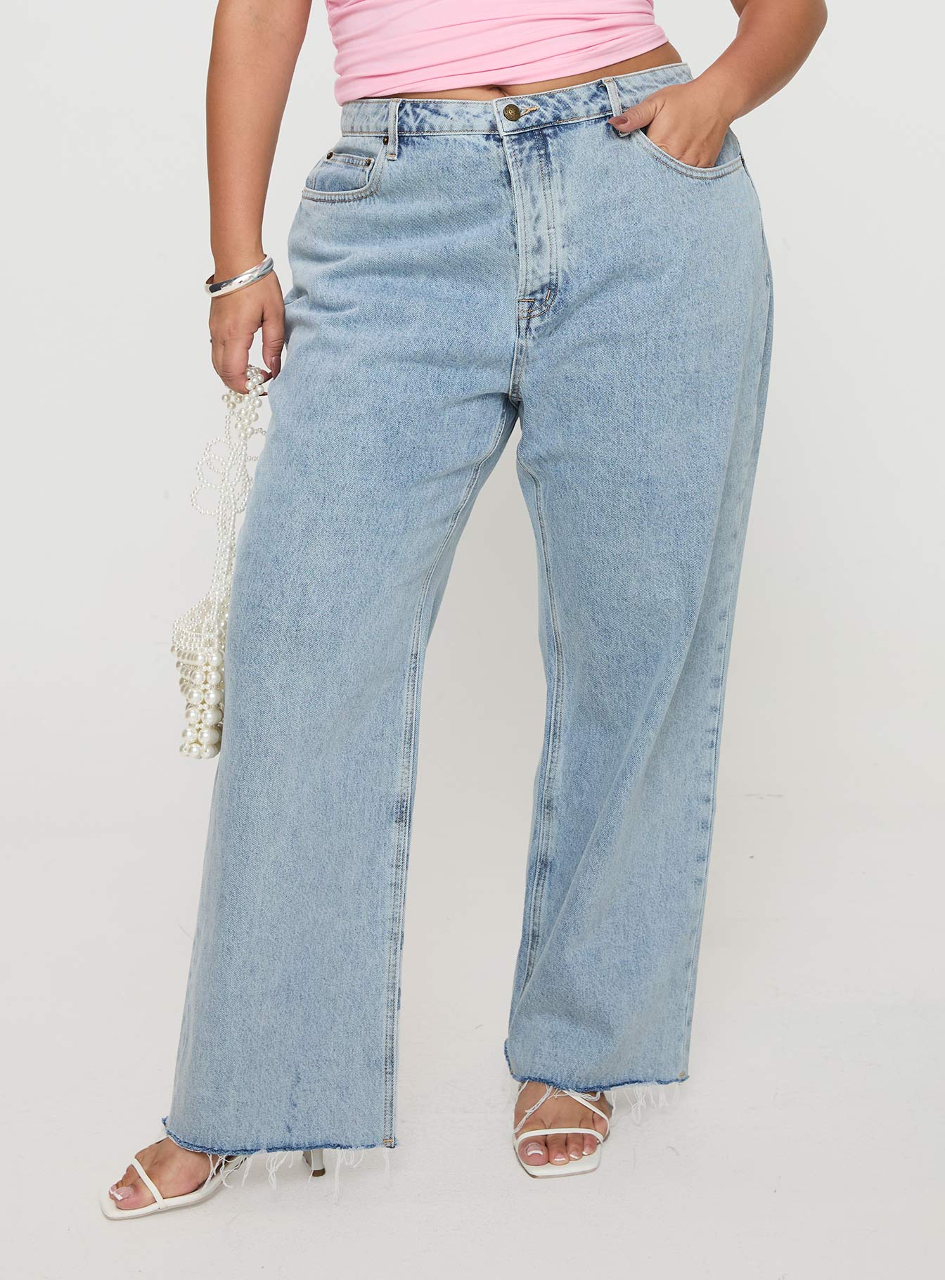 Fawcett High Rise Straight Leg Jeans Light Blue Wash Curve