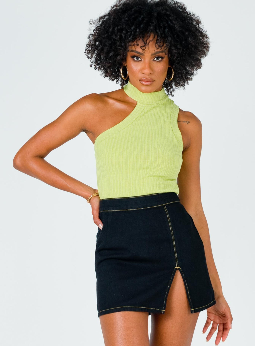 The Lola Mini Skirt Contrast Stitching Black
