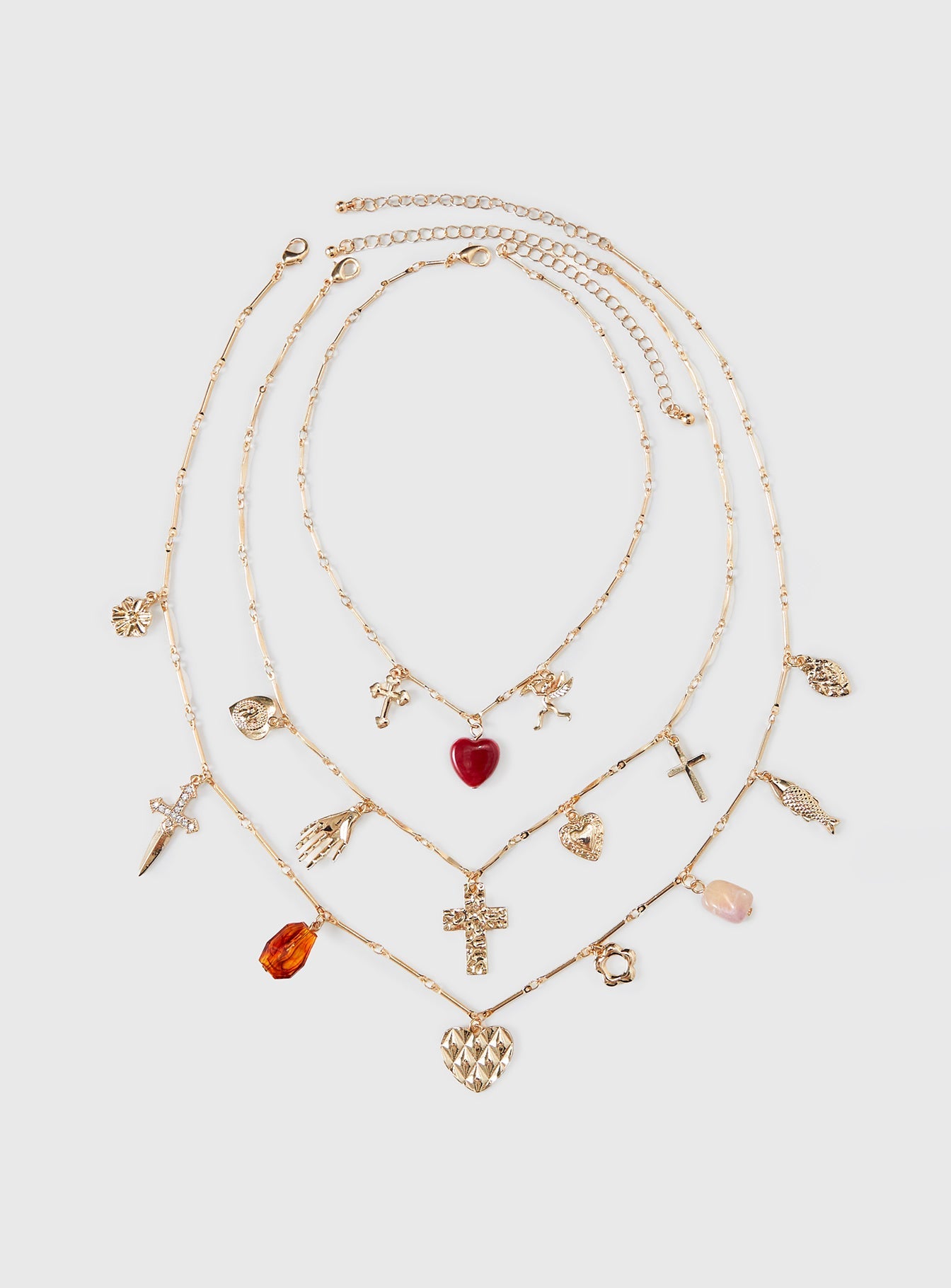 Kiss And Tell Layered Charm Necklace Gold