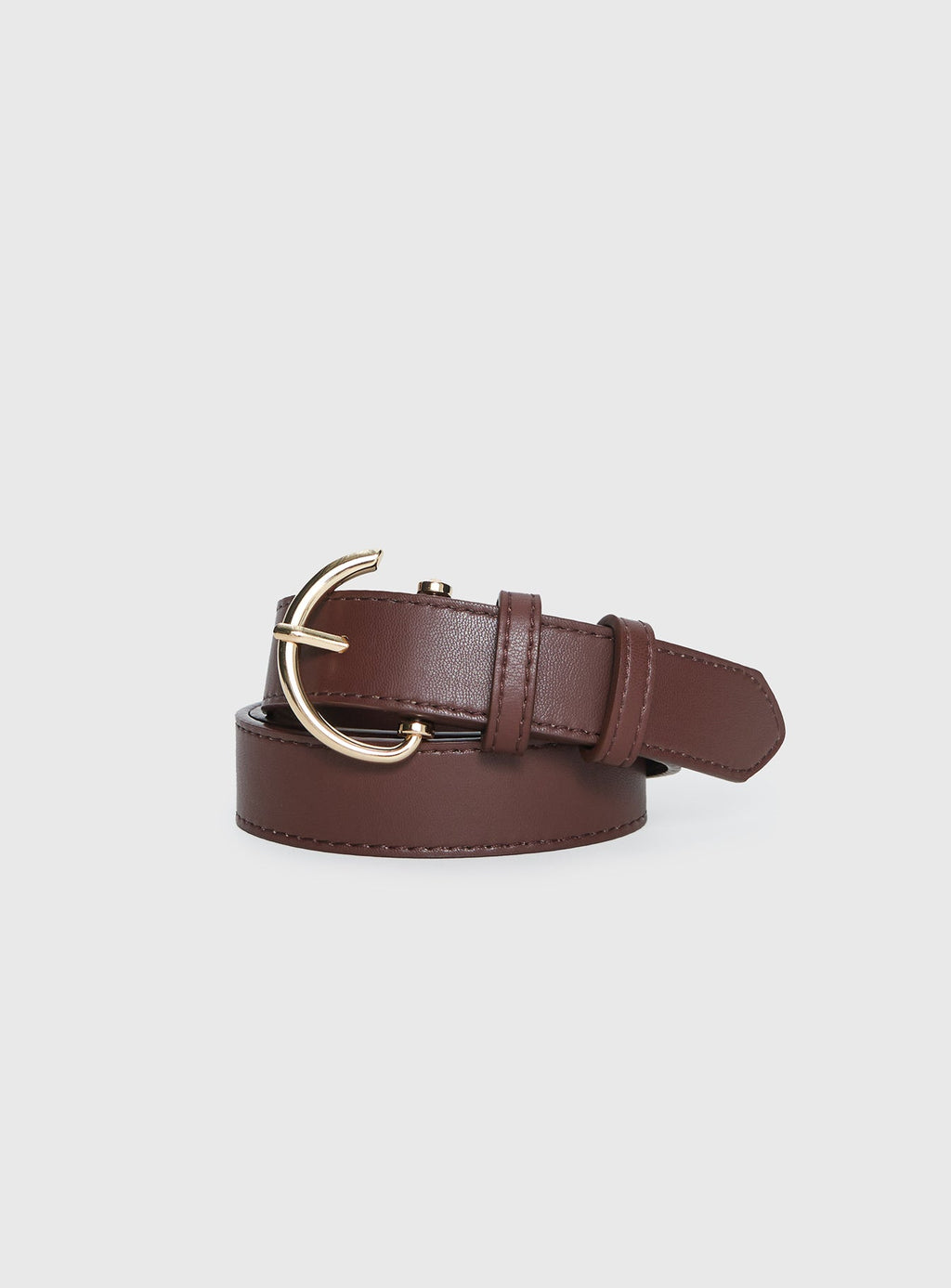 Tavian Faux Leather Belt Brown / Gold