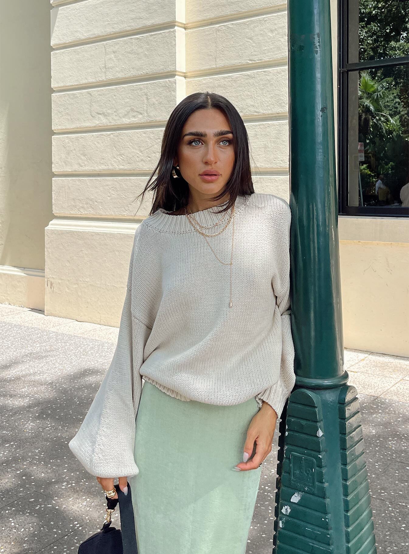 Harmony Balloon Sleeve Knit Sweater Beige