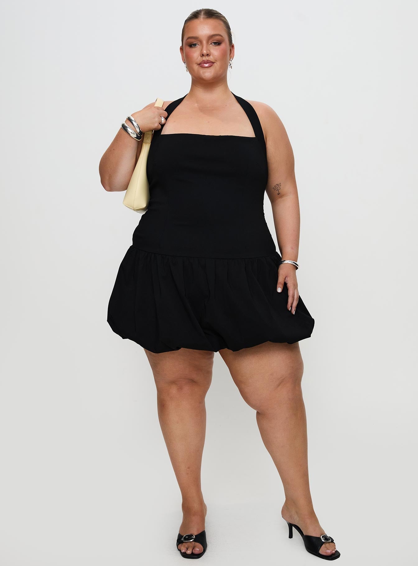 Gigli Bubble Hem Mini Dress Black Curve