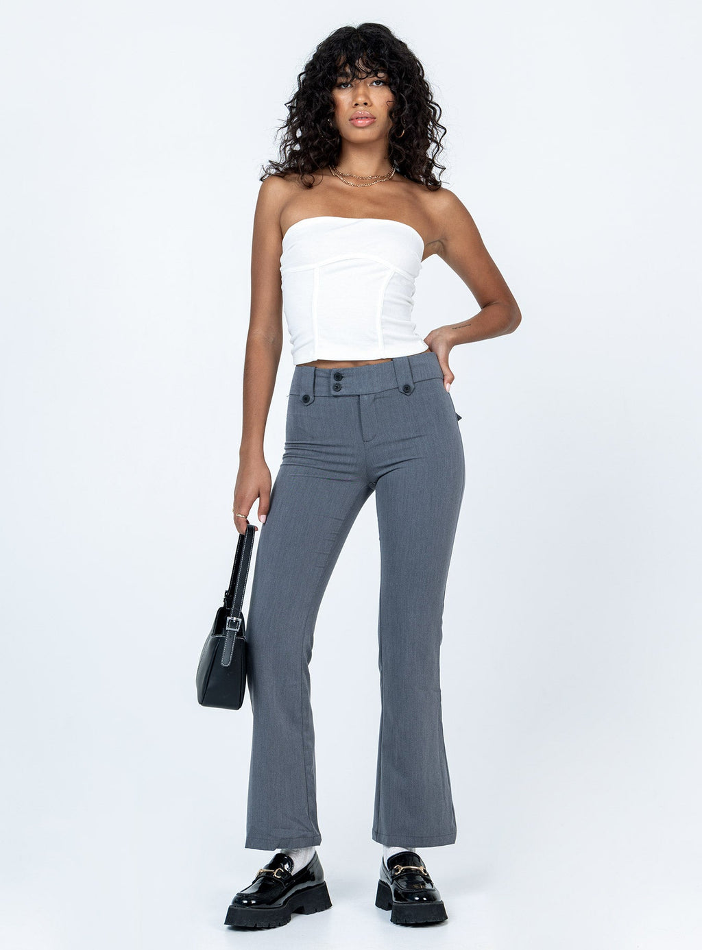 Yianna Low Waist Flare Pants Grey