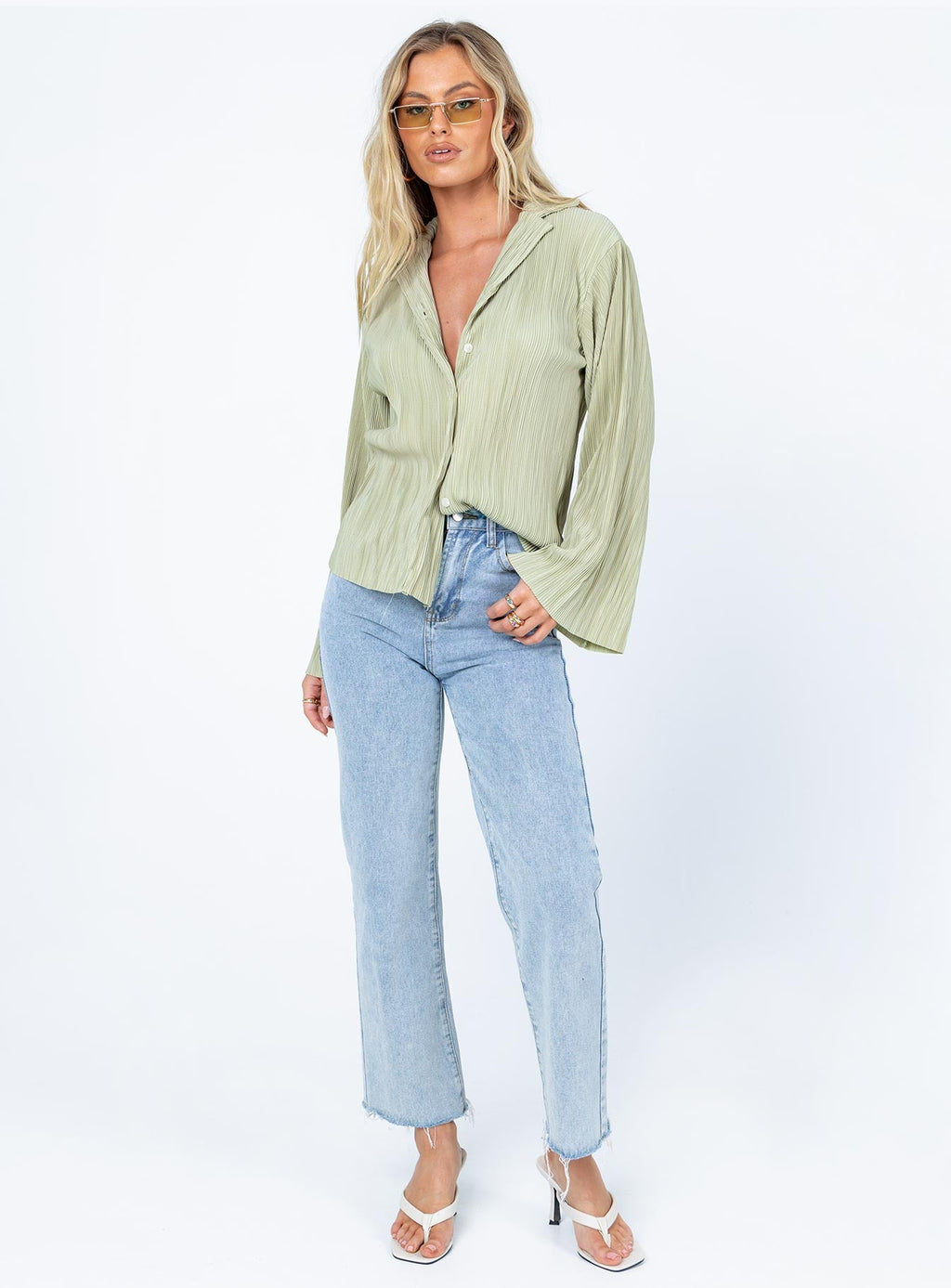 Louie Pleated Shirt Sage