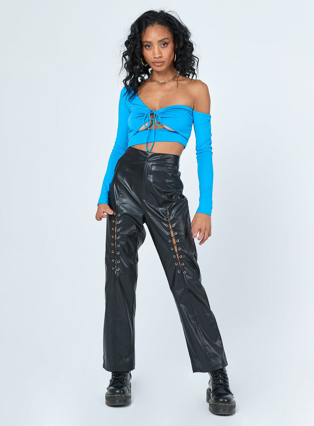 Trouble PU Laced Up Pants Black