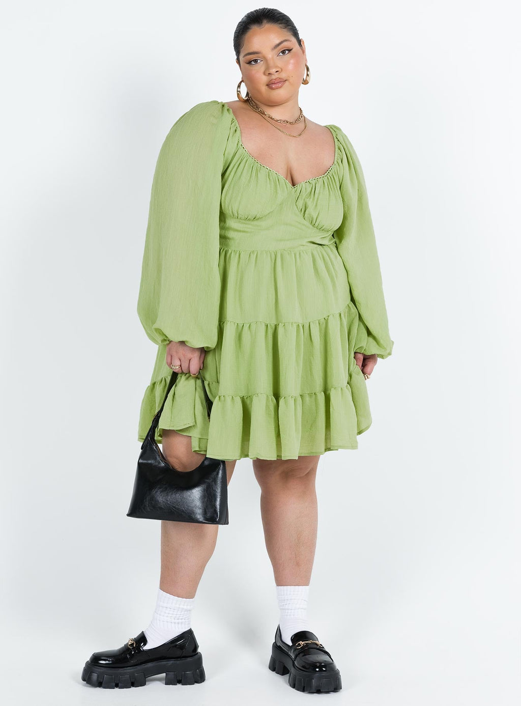Danny Long Sleeve Mini Dress Green Curve