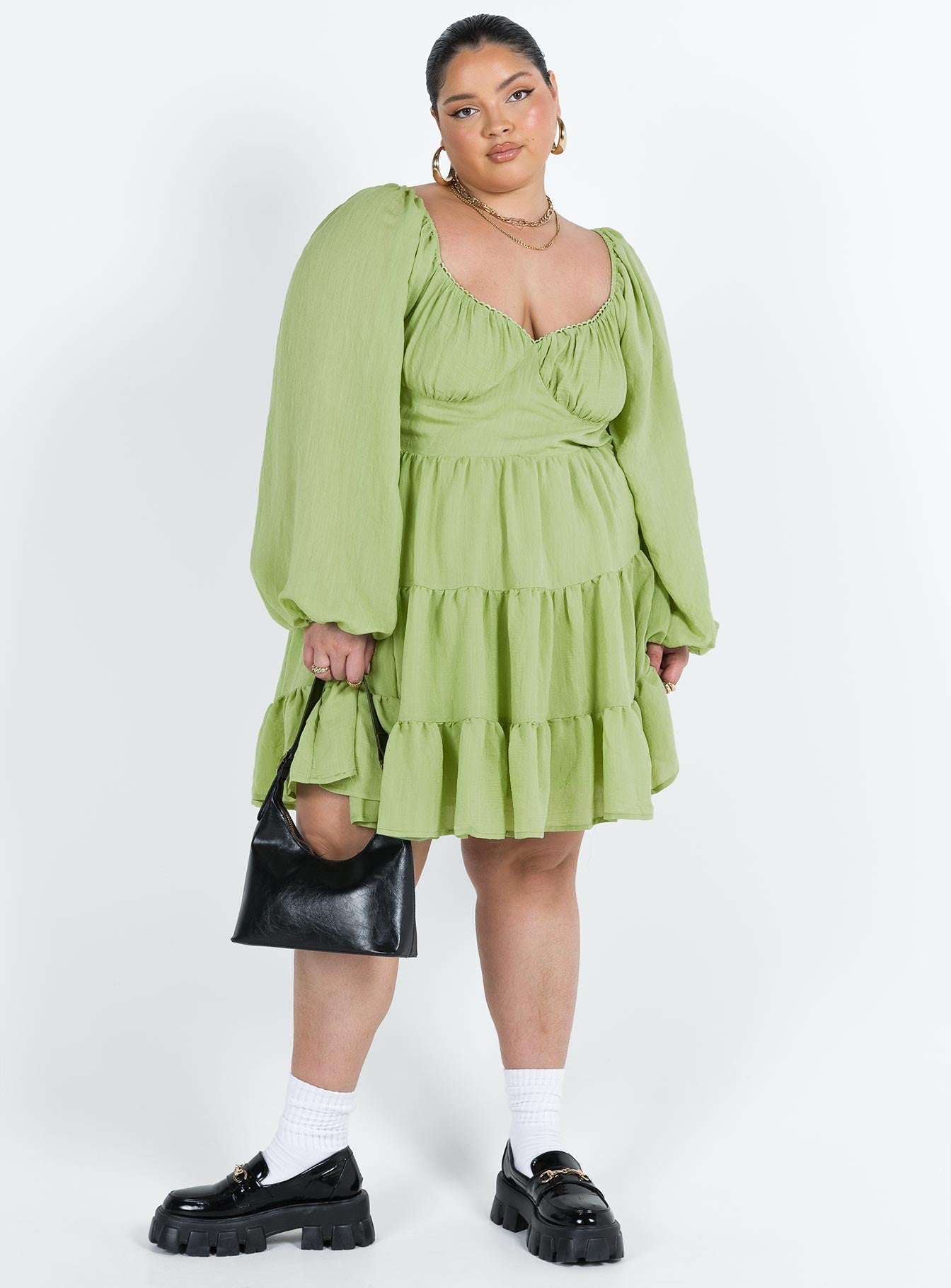 Danny Long Sleeve Mini Dress Green Curve
