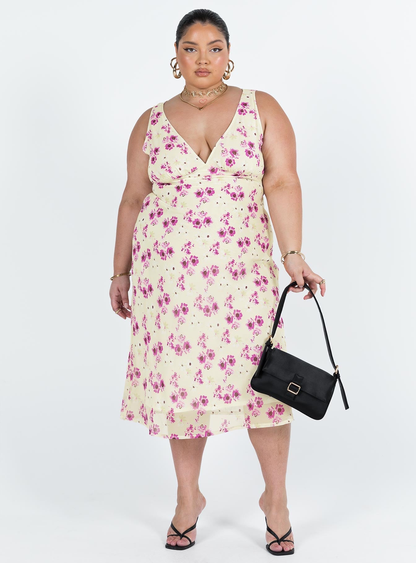 Nellie Midi Dress Yellow Floral Curve