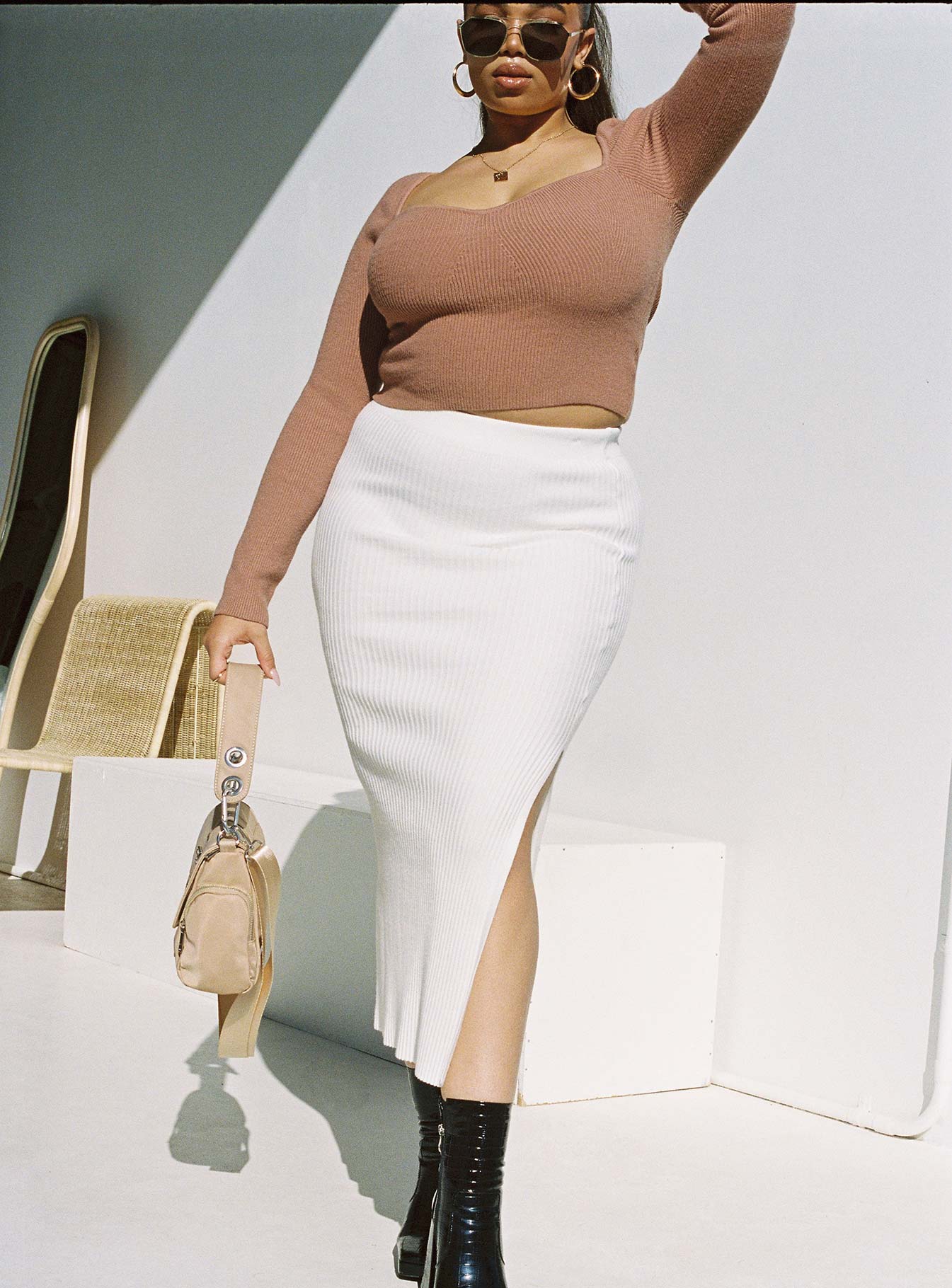Tanna Midi Skirt Cream Curve