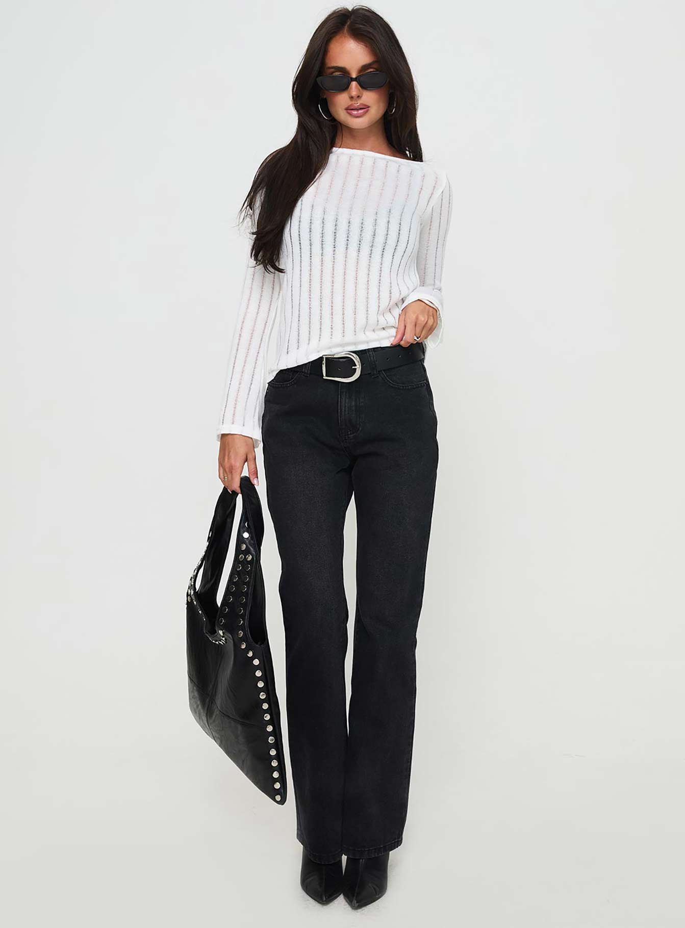 Tuppence Ribbed Long Sleeve Top White