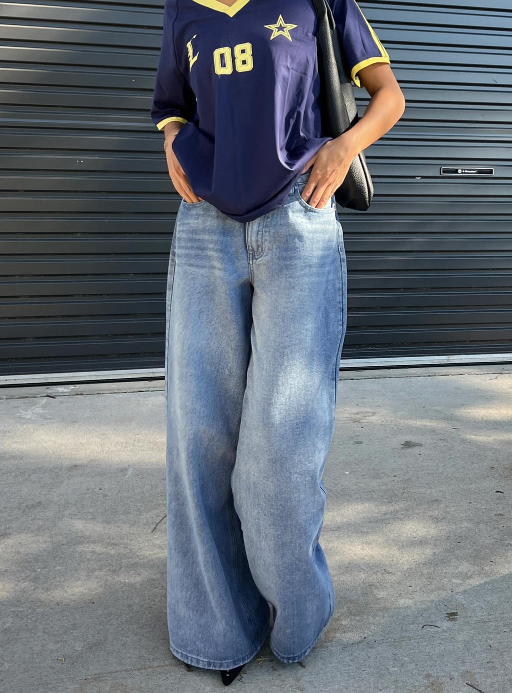 Naylor Mid Rise Wide Leg Jeans Light Blue Wash