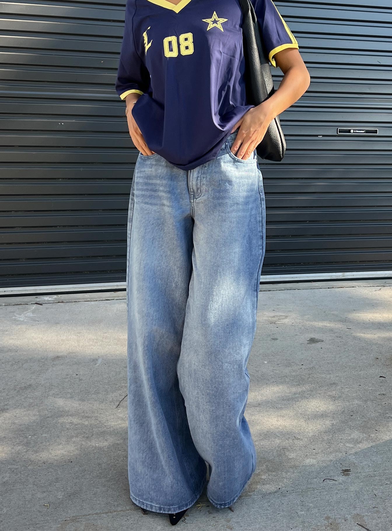 Naylor Mid Rise Wide Leg Jeans Light Blue Wash