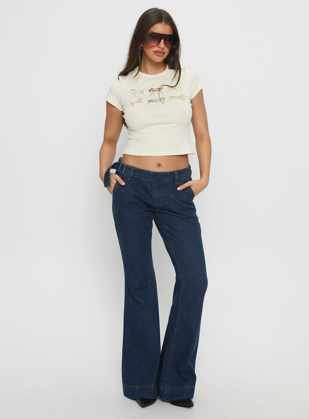 Acapulco Low Rise Flare Jeans Dark Blue Wash