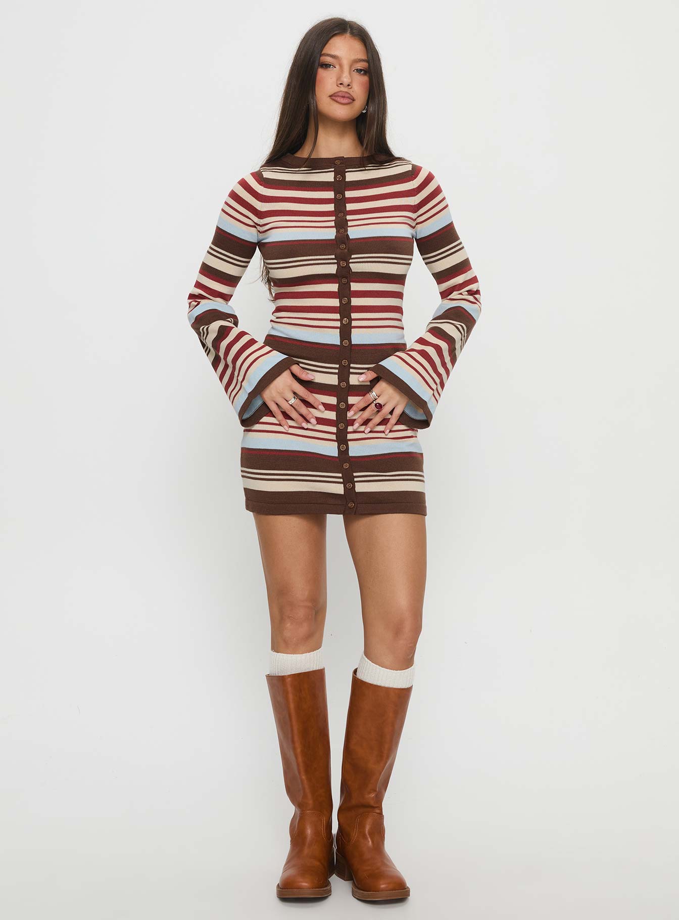 Norelai Long Sleeve Knit Mini Dress Multi Stripe