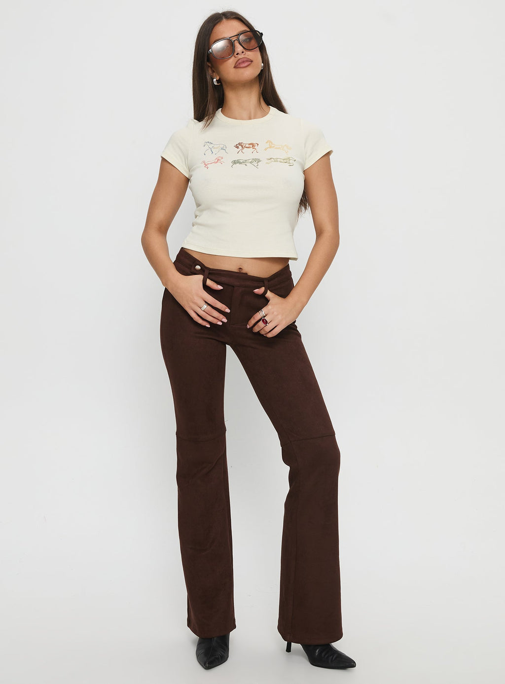 Final Shot Faux Suede Pants Brown