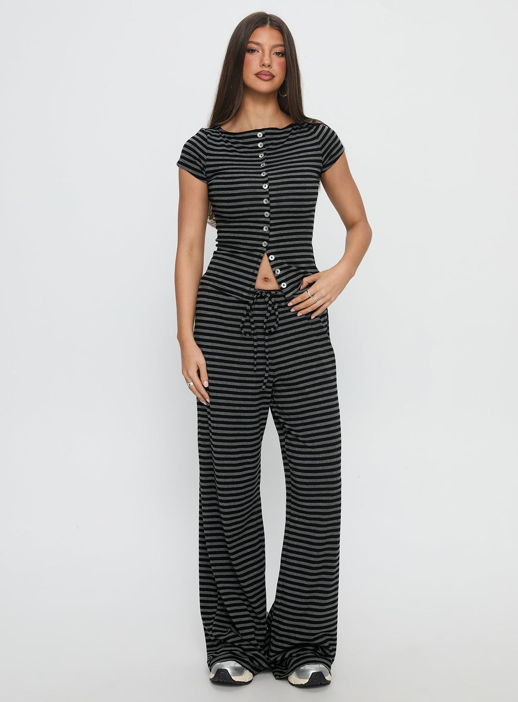 Gavrielle Jersey Wide Leg Pants Stripe