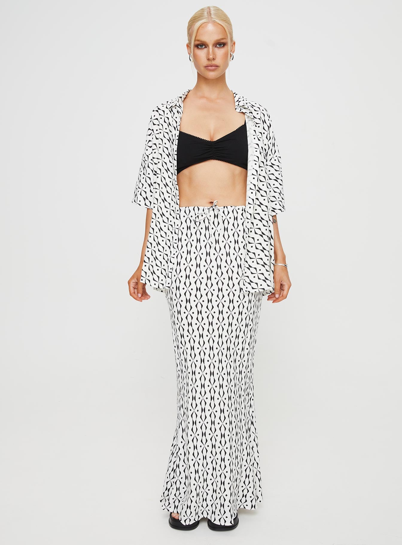 Mercer Linen Blend Maxi Skirt Black / White