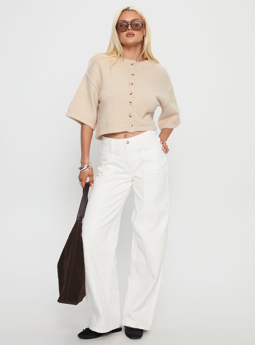 Verina Short Sleeve Knit Cardigan Oat