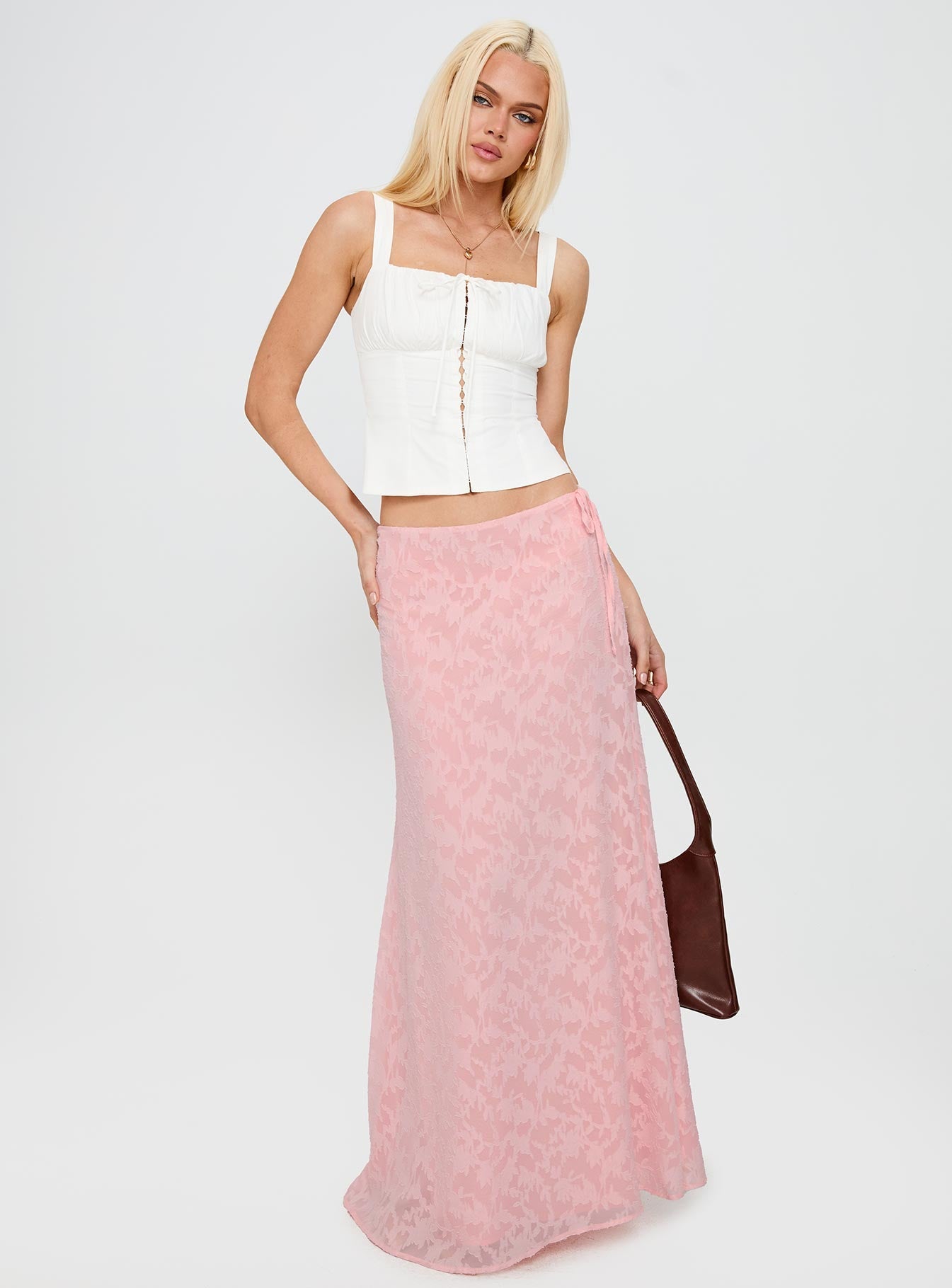 Youthful Spirit Lace Maxi Skirt Pink