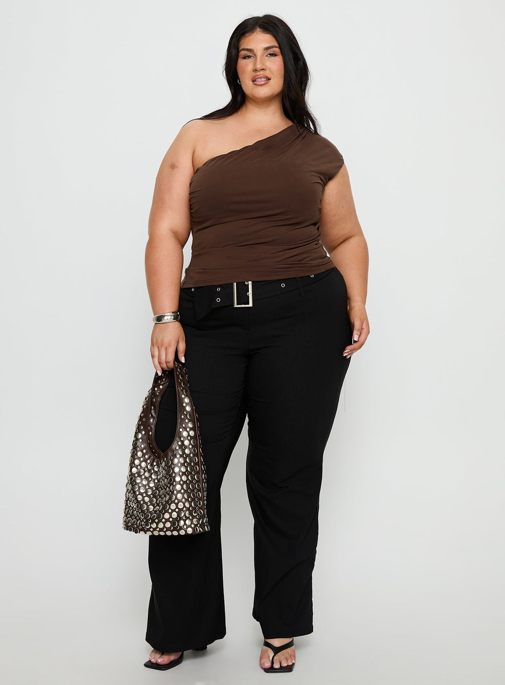 Kortnee Eyelet Detail Flare Leg Pants Black Curve