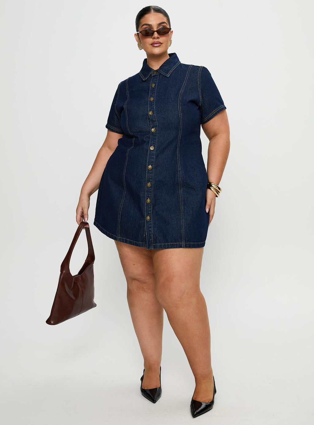Perception Denim Mini Dress Mid Wash Curve