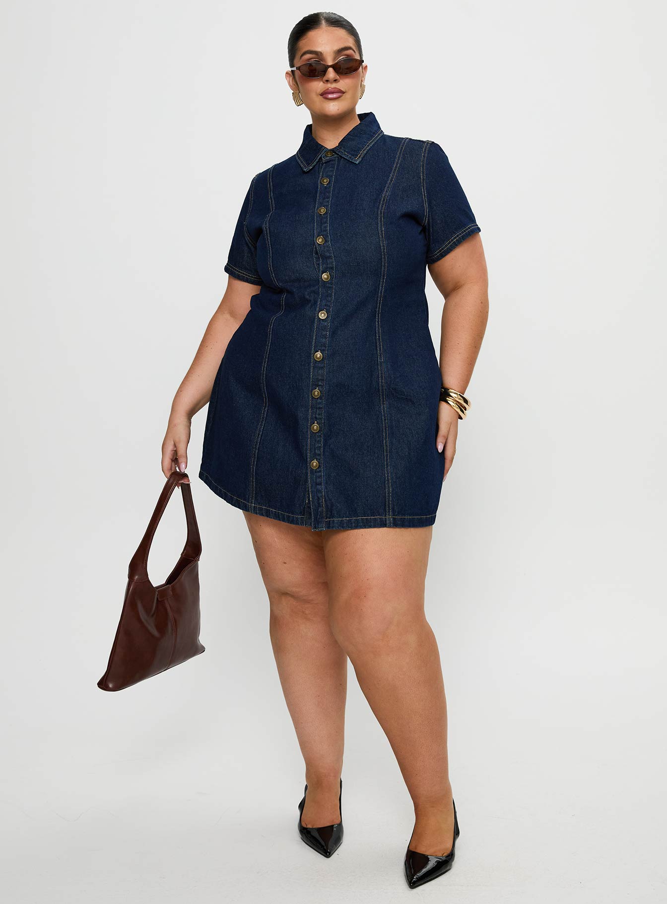 Perception Denim Mini Dress Mid Wash Curve