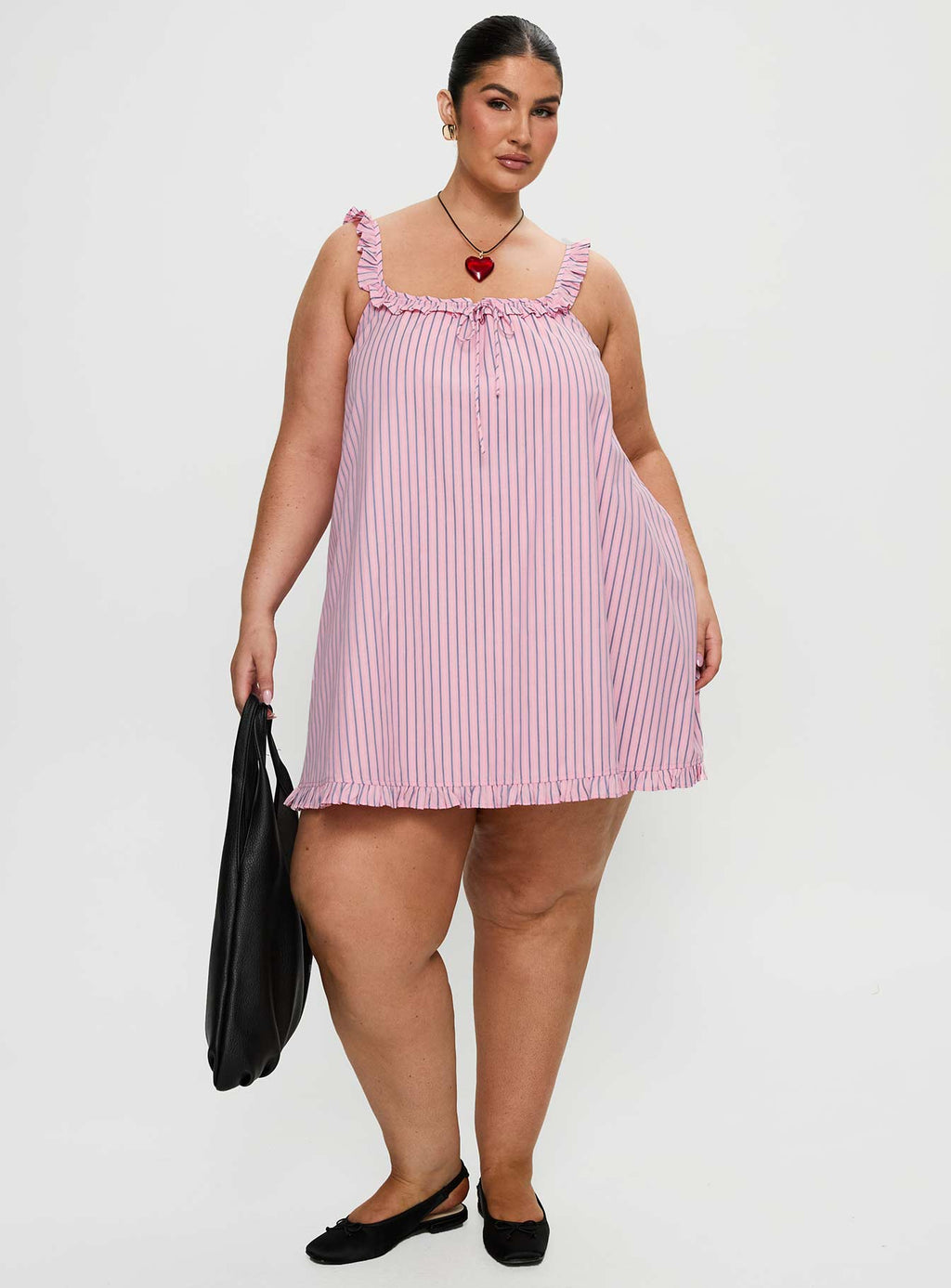 Zalina Babydoll Mini Dress Pink Stripe Curve