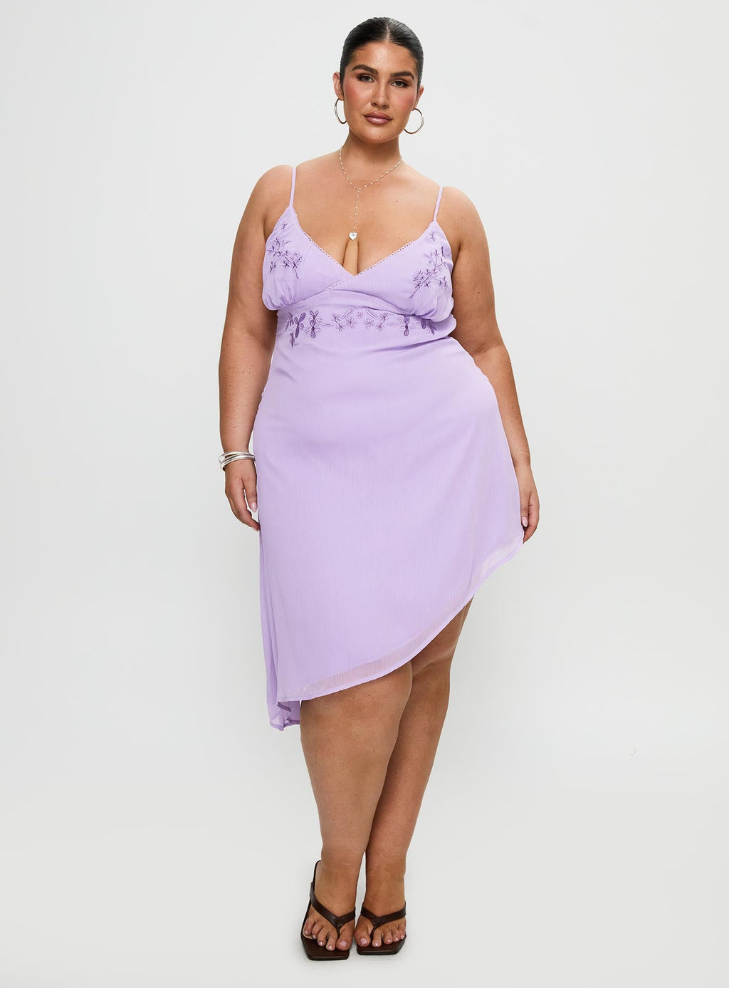 Secret Gardens Asymmetrical Midi Dress Purple Curve