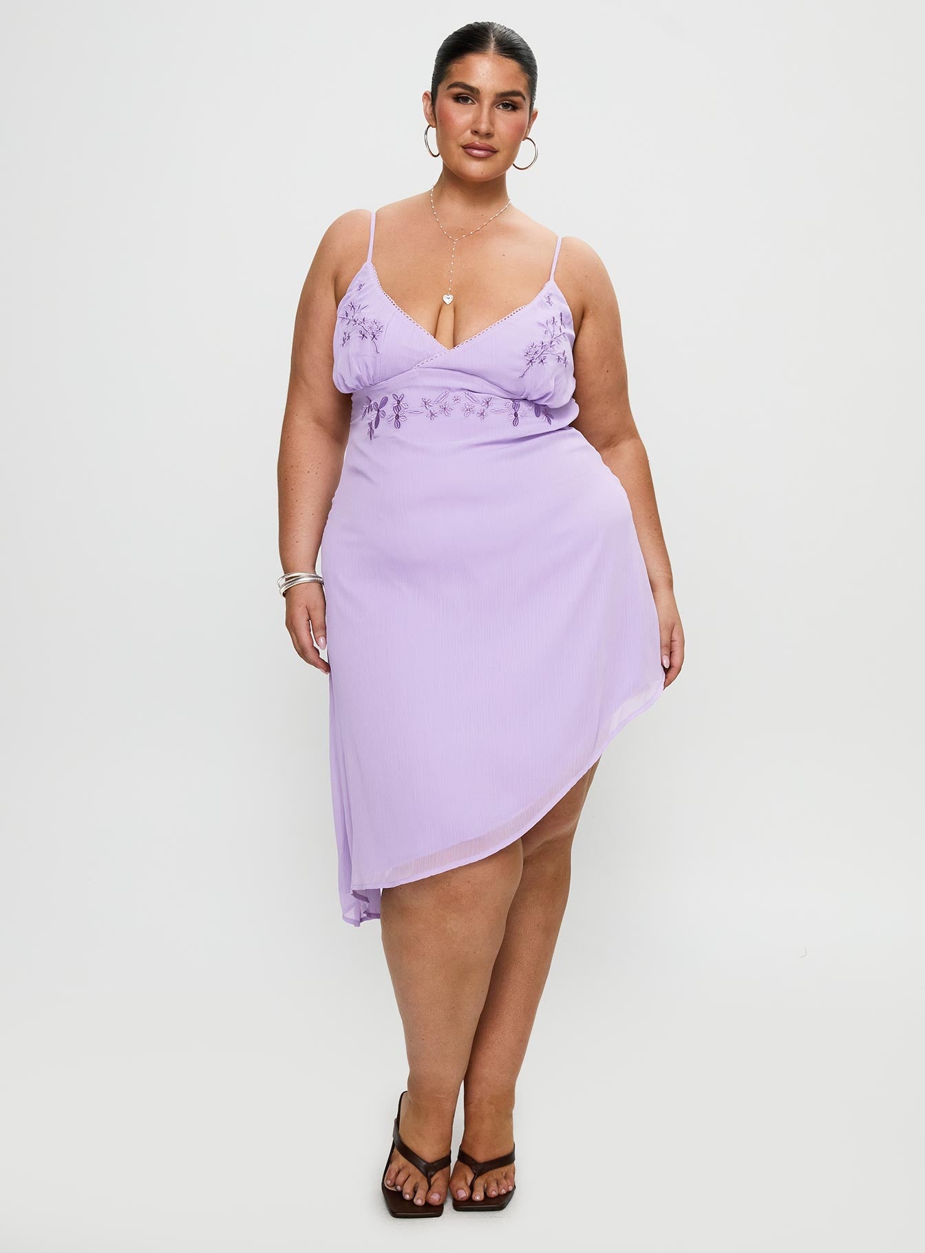 Secret Gardens Asymmetrical Midi Dress Purple Curve