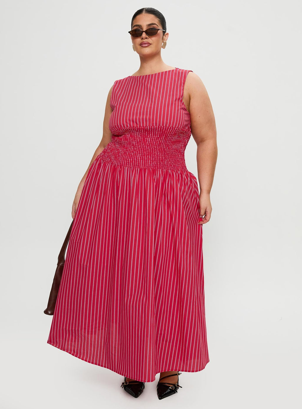 Lilienne Cotton Poplin Maxi Dress Red Stripe Curve