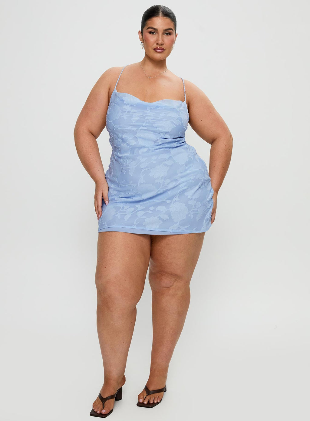 Celena Mini Dress Light Blue Burnout Curve