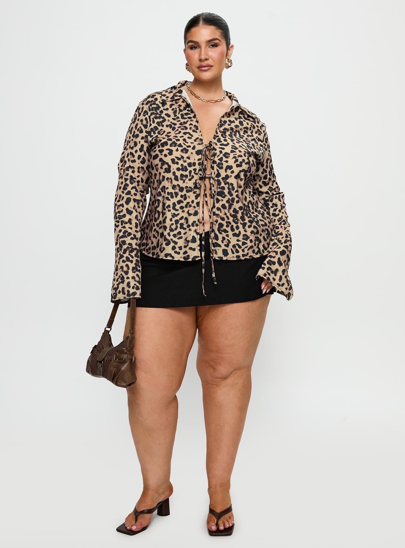 Toriah Long Sleeve Tie Up Top Leopard Curve