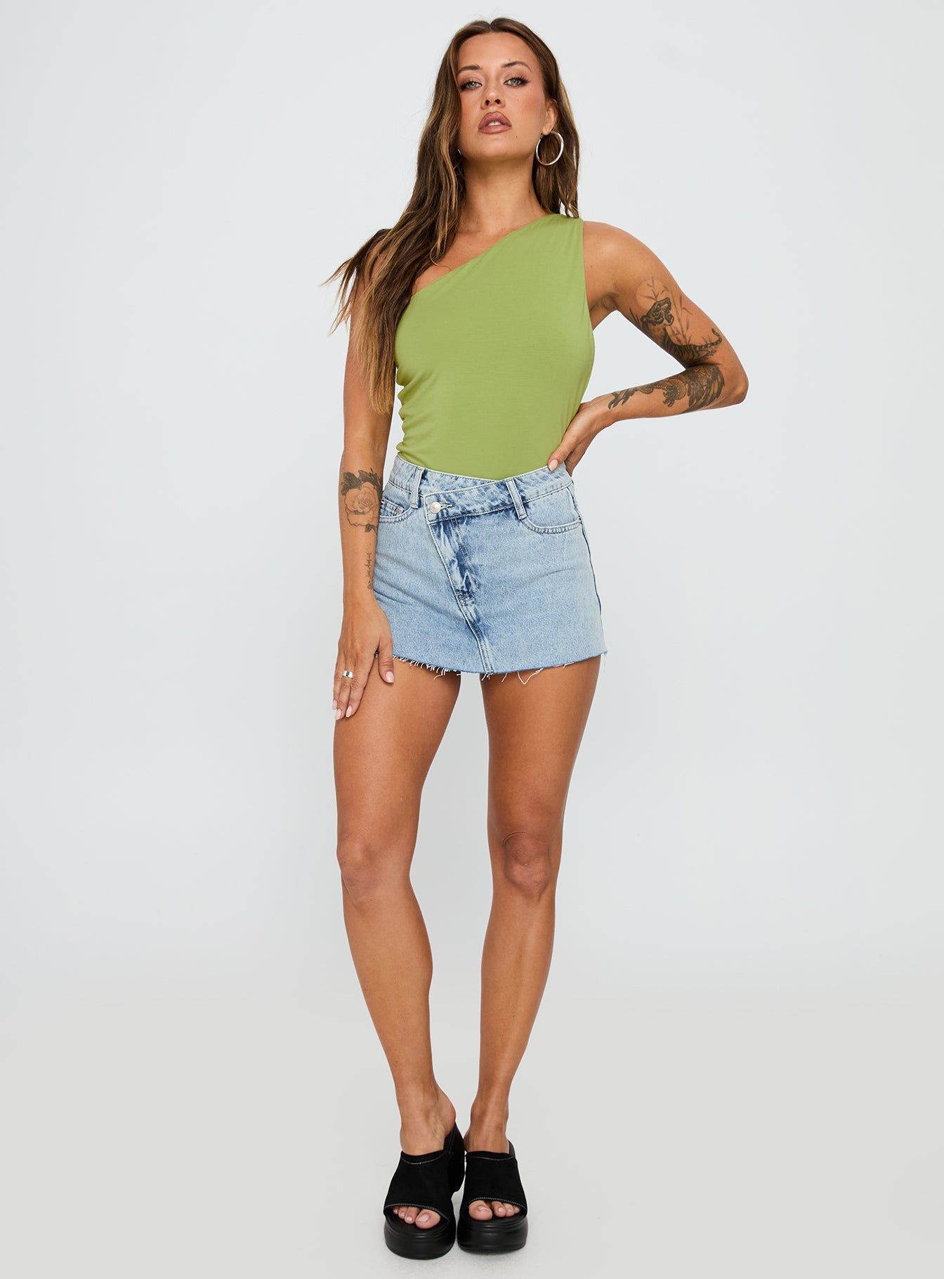 Ferrera One Shoulder Bodysuit Green