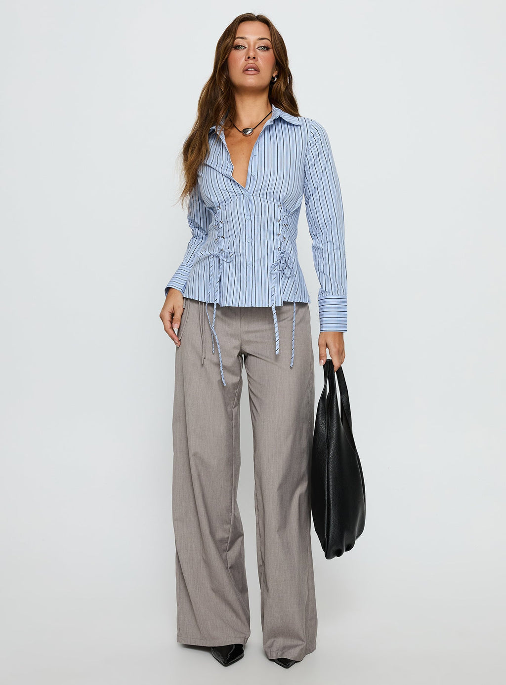 Sunisa Tie Detail Long Sleeve Top Blue Stripe