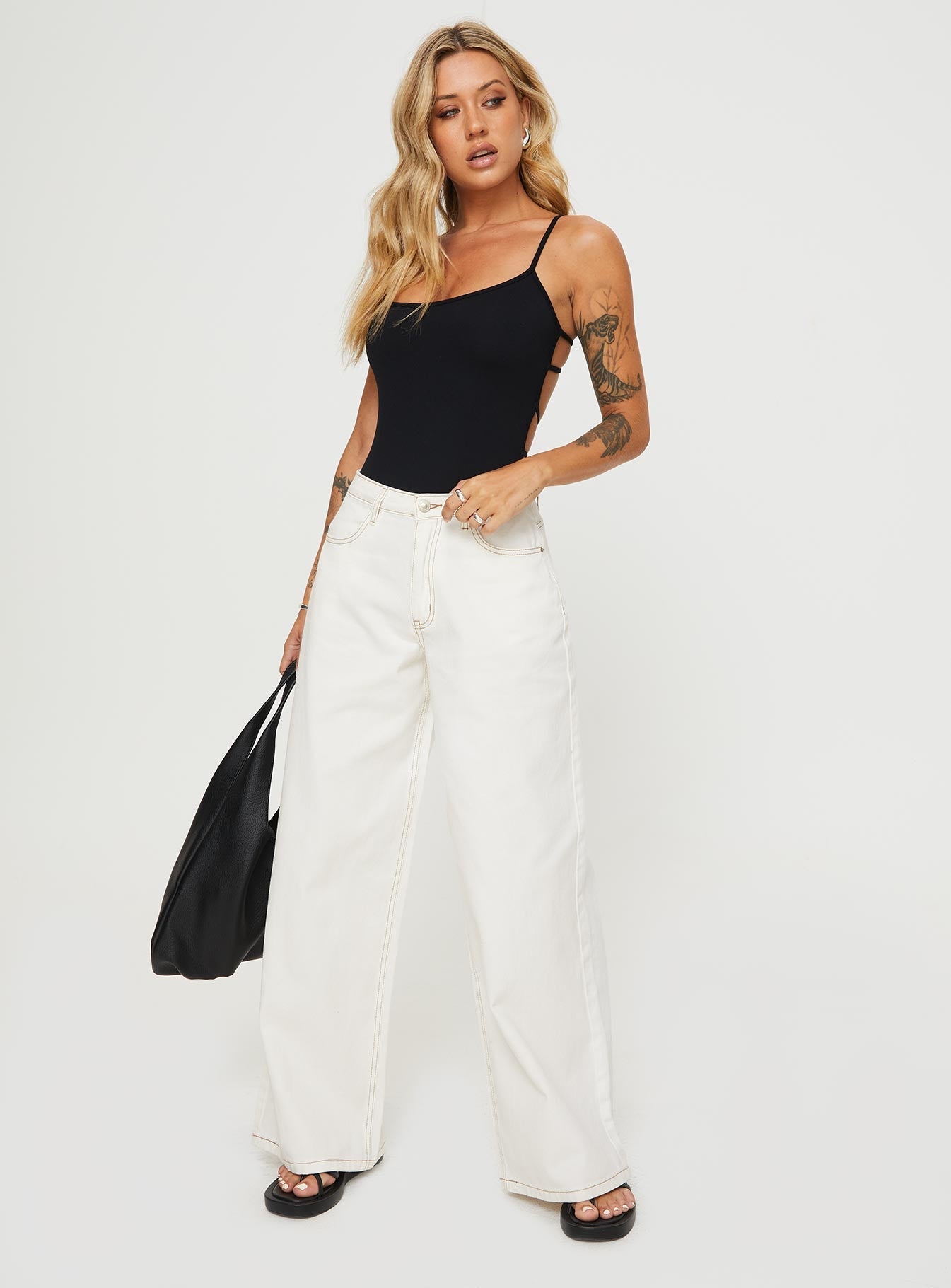 Naylor Mid Rise Wide Leg Jeans Cream Tall