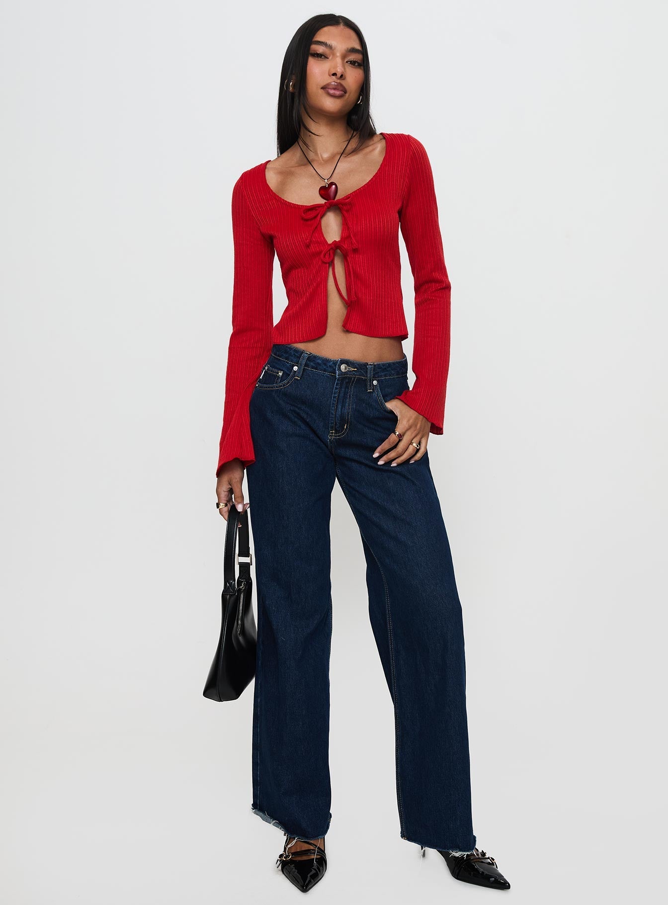 Rowynne Long Sleeve Tie Up Top Red