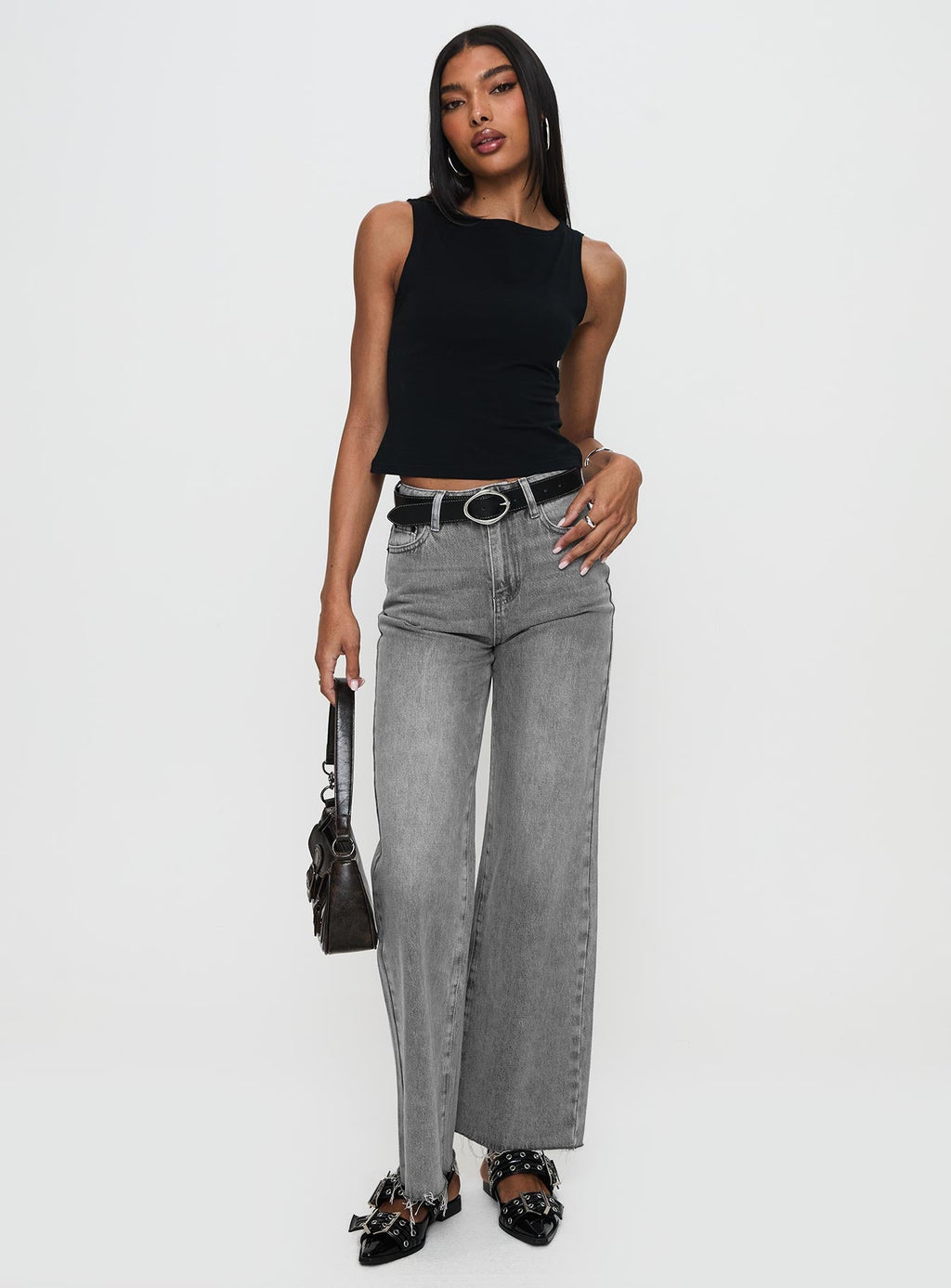 Henesey High Rise Straight Leg Jeans Washed Grey