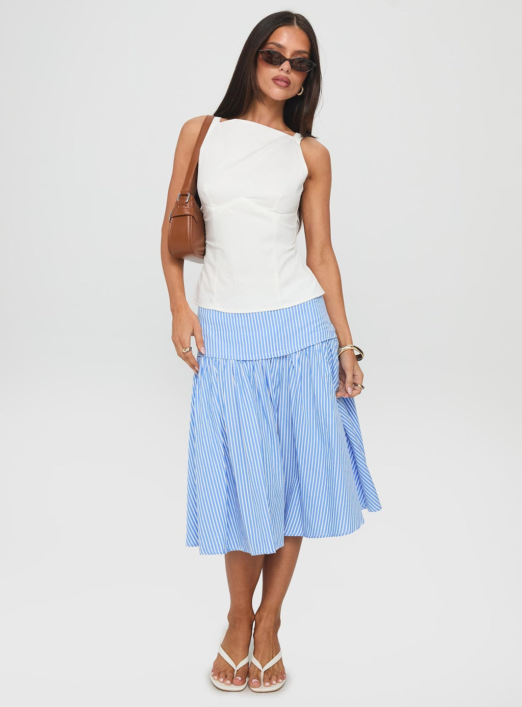 Raelan Tiered Midi Skirt Blue Stripe