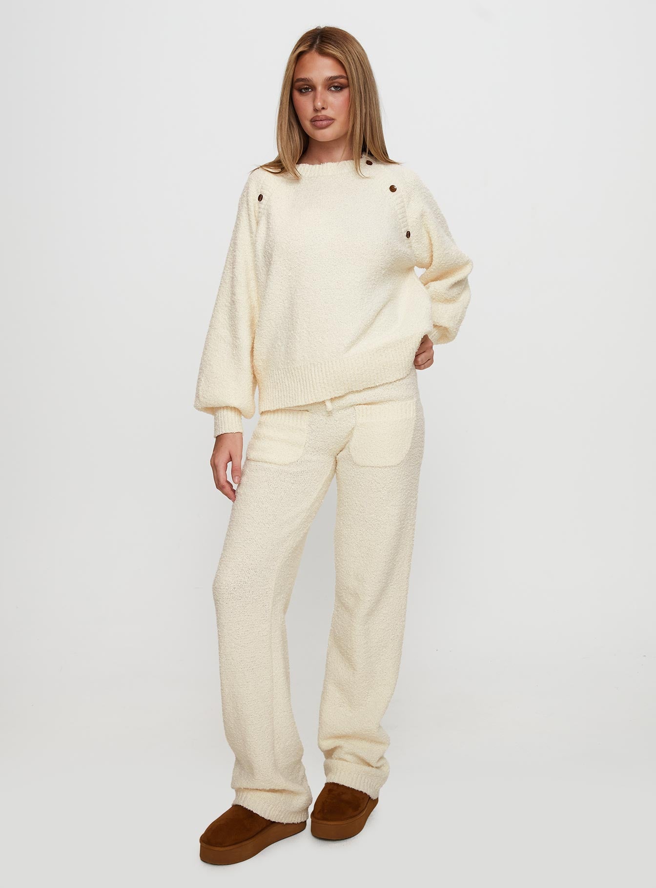 Susi Fluffy Knit Pant Ivory